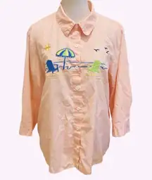 Orange White Gingham Shirt Beachy Cottagecore 1X