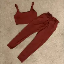 Love & Sports Signature Burgundy Red Tank Top Sweatpants Gym Pants Yoga Set, XL