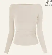 NWT OGL Sz M ProWarm Modern Side Ruched Boatneck Brami Top Morning Mist Cream