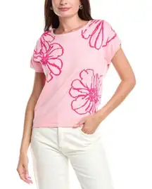 Tahari Floral Sweater Shirt in Pink Size Small