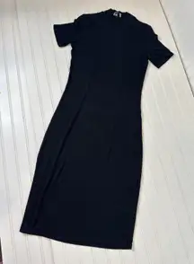 Wilfred Aritzia Black High Neck Short Sleeve Midi Tee Shirt Dress Womens Size M