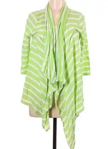 J. Jill Open Front 100% Linen Cardigan Sweater Celery Green Stripe Size Medium M