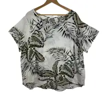 C&C California Womens 100% Linen Palm Print Top Sz 2X Boxy Fit Tropical‎ Beachy