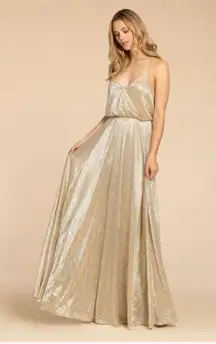 Hayley Paige Occasions Women's Gold Metallic Bridesmaid Gown Dress Size 10, 5953