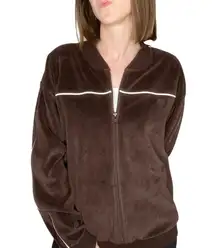 Aritizia TNA Brown Velour Velvet White Piping Zip-up Track Jacket Medium