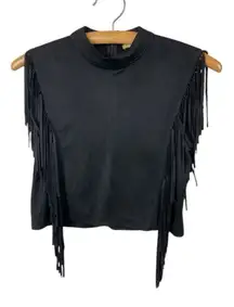 Gianni Bini Black Crop Fringe Sleeveless Top S Trendy,Boho,Summer,Western