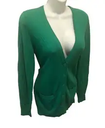 Long and Lean Boyfriend Button Up Cardigan Sz M Green Pockets