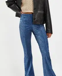 Free People Penny Pull-On Velvet Flared Pants Womens XS Eventide Blue Boho Retro