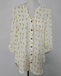 Bongo White & Mustard Giraffe Print Pullover Blouse Size Large