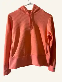 NIKE Women's S Dri-Fit Coral Pink Cropped Pullover Hoodie Sweatshirt Bubble Rib