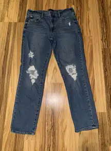 Gap Denim Womens Girlfriend Jeans Size 4 27 Distressed Dark Blue‎