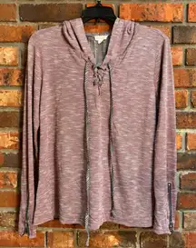 Hem & Thread womens lace up lightweight hoodie red M