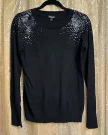 Express Black Sequin Shoulder Long Sleeve Sweater Top Medium