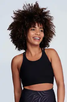 Lululemon Energy Bra in black, featuring a strappy, lace-up back design 4