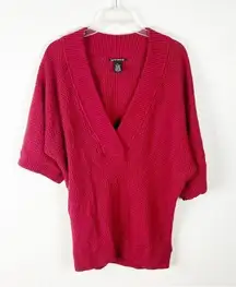 LUCKY BRAND Red Wool Angora Rabbit Hair Cashmere Blend V-Neck Sweater Medium