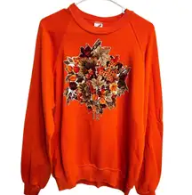 Vintage Handmade Jerzees Fall‎ Halloween Leaves Orange Grandma Sweater Size XL