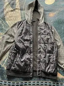 Ocean Current Women’s Puffer Jacket XL Black Gray Two Tone Button Up Hoodie Y2K