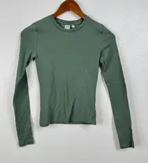 TNA Green Ribbed Long Sleeve Shirt Size Small