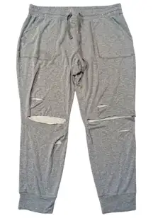 Express One Eleven Joggers Womens XL Gray Distressed Track Pants Ripped Knees