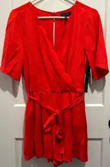 NWT Trixxi Short Sleeve Romper Orange Red Scalloped Womens Size Small