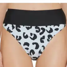 DKNY Printed High Rise Bikini Bottom‎ Swimsuit Leopard Blue Black size L NWT