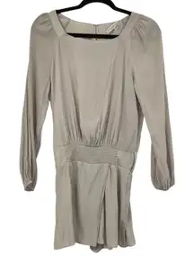 Ramy Brooke Grey Silky Long Sleeve Romper Womens S Casual Beach Elastic Waist