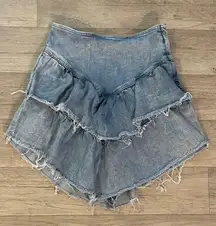 MOTHER Light Blue Denim raw hem tiered v Skirt Sz 27