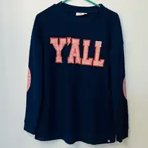 MarleyLilly Terry cloth sweatshirt “YALL” patch sleeve blue pink sz small/ Med