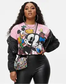 YC Women's Pink T- Shirt Crop sequin Disney print Sz one Oversize short Sleeve