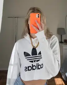 Adidas white Cropped  Hoodie with Black Trefoil Logo