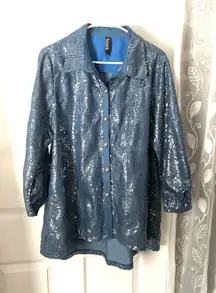 Berek Button up denim Shirt with Sequin Design cotton blend women size L