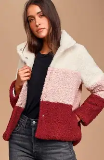 Lulus Jacket Warmest Wishes Pink Multi Color Block Sherpa coat two tone pockets