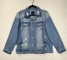 Cavalini Distressed Blue Denim Jean Jacket Women’s Size X-Large