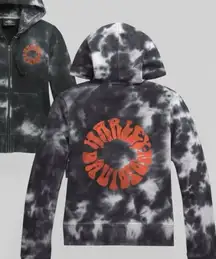 Harley‎ Davidson Women’s 2XL Full Zip Hoodie Sweatshirt Gray Tie Dye Orange Logo
