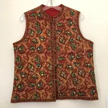 90s Retro Vintage red orange green brown paisley quilted vest sleeveless jacket tunic mock neck Size L, measurement in pics #boho #whimsygoth