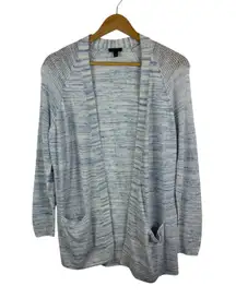 Talbots Linen Cotton‎ Blend Cardigan Medium Blue Open Coastal Lightweight Preppy