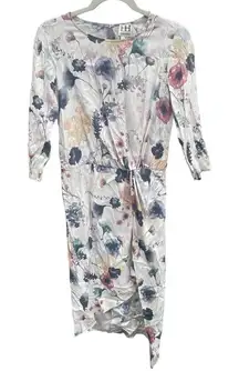 HAUTE HIPPIE FLORAL SILK 3/4 SLEEVE SHIFT DRESS