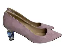 FSJ Women's Light Purple Jeweled Blue Rhinestone Heel Pumps Size 8