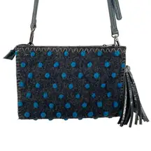 Sondra Roberts Pom Pom Crossbody Felted Purse Wristlet Textured Purse Bag