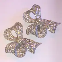 Elegant Silver Tone CZ Rhinestone Bow Retro Boho Shoe Clips Dress Clips