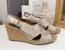 CLARKS metallic gold wedge cork heels shoes orthopedic 8.5