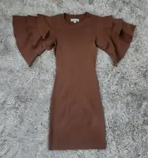Settledown Tiered Bell Sleeve Sweater Mini Dress Brown Size‎ Medium