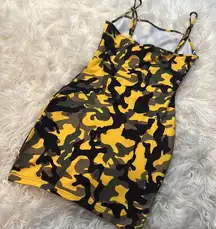 Akira Yellow Camo Bodycon Mini
Dress