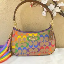 Coach  Teri Shoulder Bag In Rainbow Signature Canvas cA176 $378