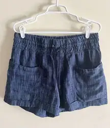 Athleta  Women's 4" Cabo Linen Textured Shorts Blue Denim Sz 8 Pull On