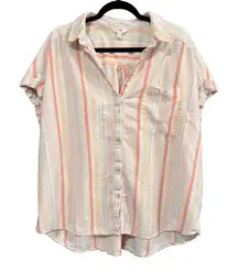Terra & Sky Striped Button Up Linen Top Size 2X