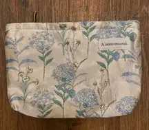 A Gogo Original Makeup Bag Zipper Pouch 10x7 Embroidered Floral Ivory Blue Green