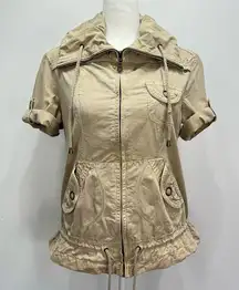 Khaki Tan Zip Front Jacket Short Sleeve Lightweight Cotton At Last Classics