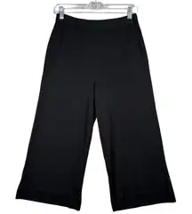 Ming Wang Knit Pants Cropped Wide Leg Black Mesh Detail Womens Small Minimalist