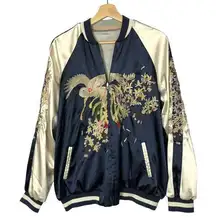 Opening Ceremony Blue & White Satin Reversible Embroidered Bomber Jacket M